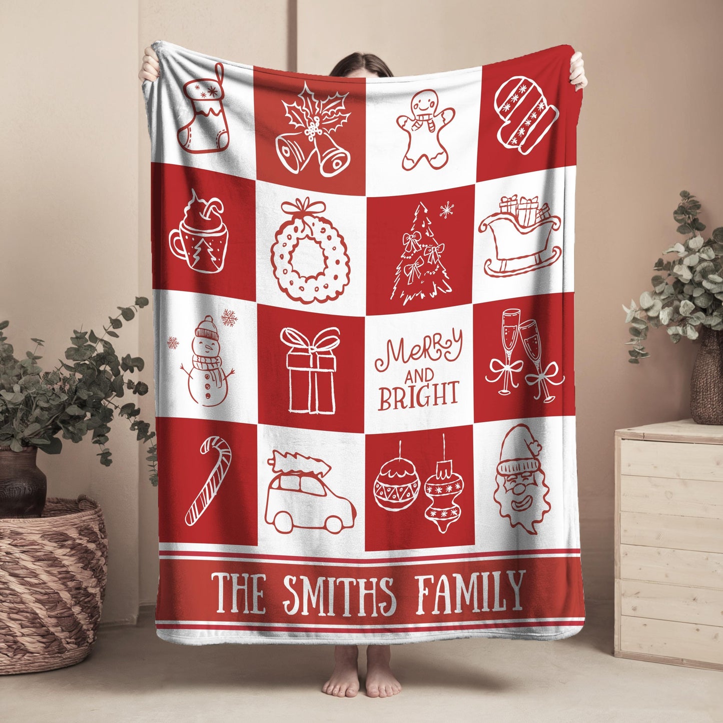 Personalized Holiday Blanket Christmas Green Home Decor Family Name Throw Blanket Christmas Gift For Parents Grandma Grandpa Family Keepsake - LAUMIANstudio