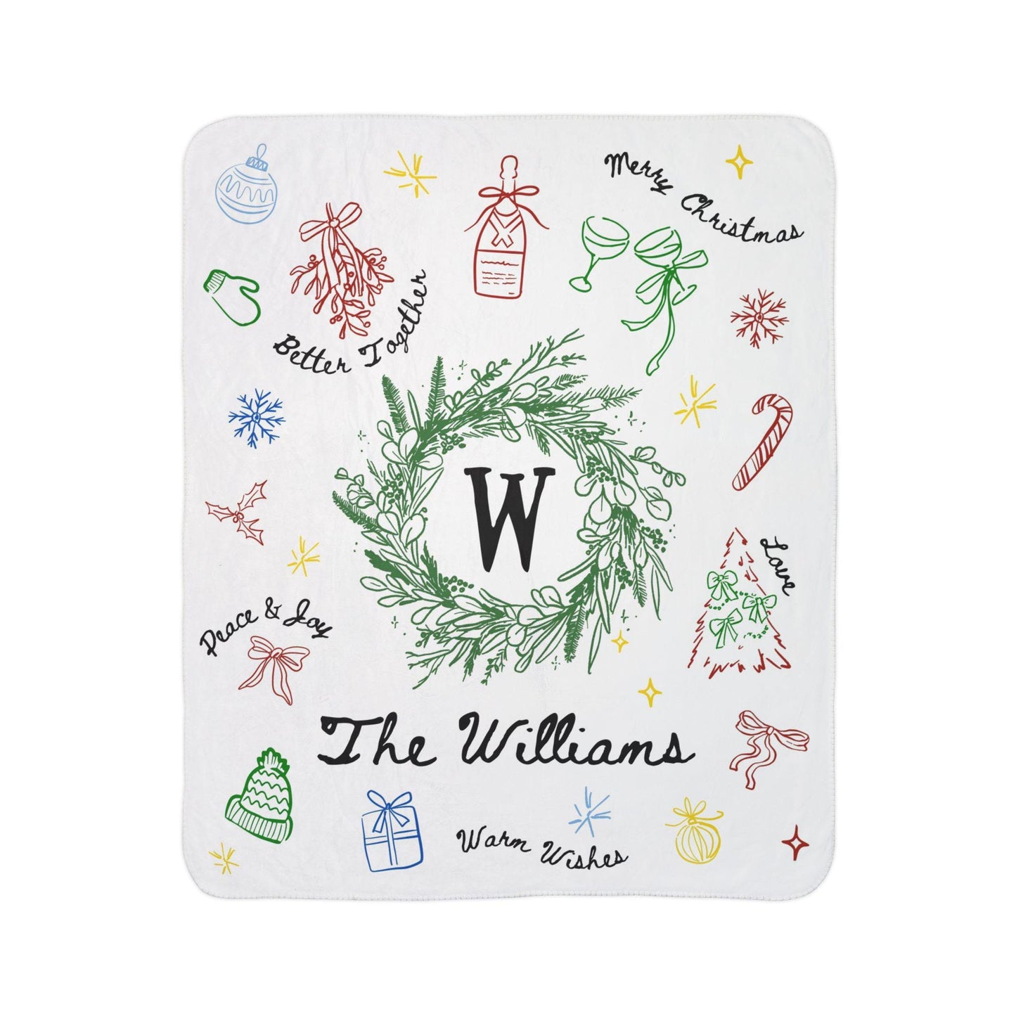 Personalized Family Name Christmas Wreath Blanket Customized Christmas Family Blanket with Last Name for Grandma Christmas Gift Vintage - LAUMIANstudio