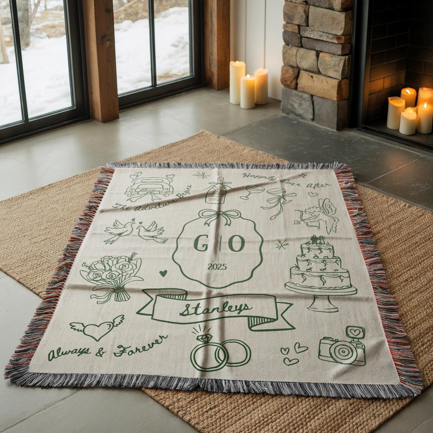 Personalized Wedding Woven Blanket Custom Just Married Retro Woven Throw Blanket Couples Blanket with Names Wedding Gift Bridal Shower Gift - LAUMIANstudio