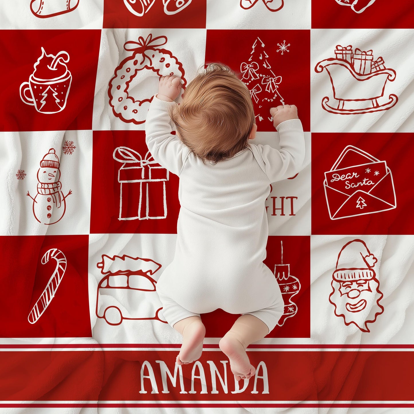 Green Christmas Name Blanket for Kid Holiday Blanket Gift for Grandson Festive Green Checkered Soft Throw Blanket Festive Kids Room Decor - LAUMIANstudio