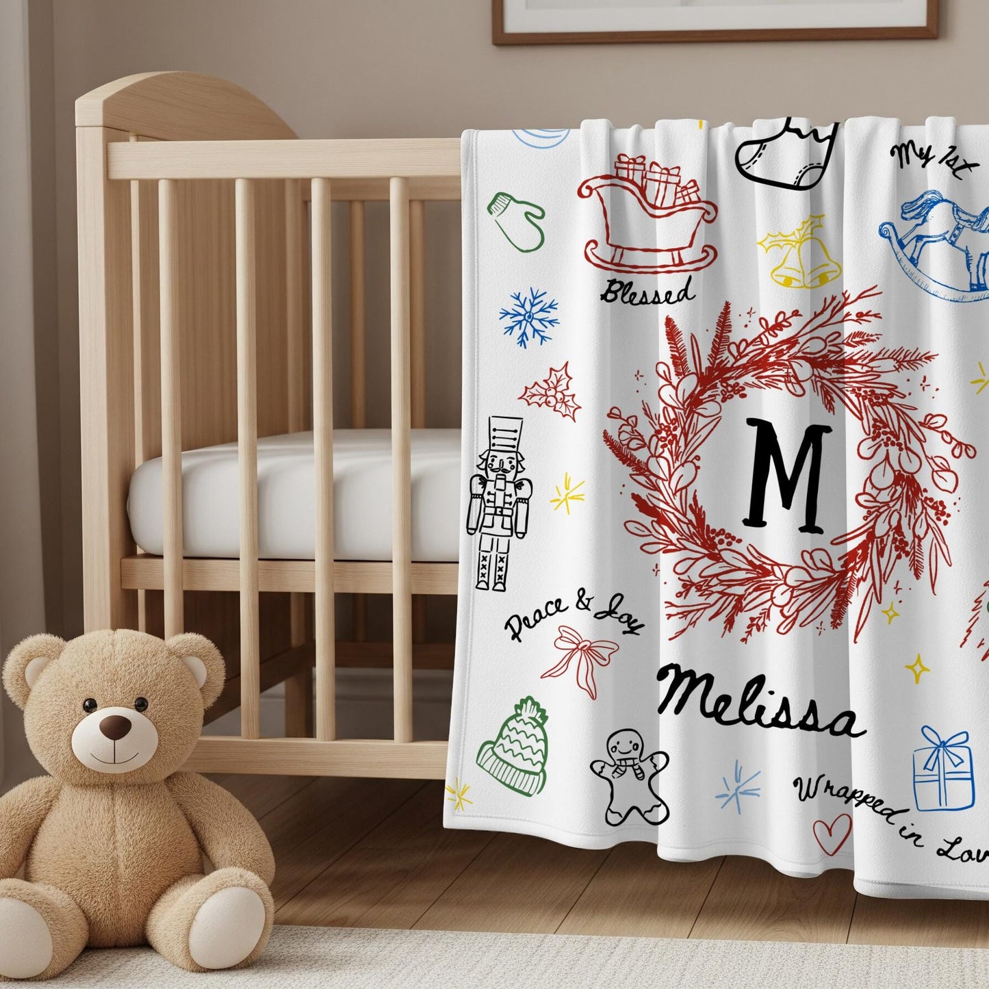 Personalized First Christmas Baby Blanket Custom Baby Name Woven Blanket for Newborn 1st Christmas Keepsake - LAUMIANstudio