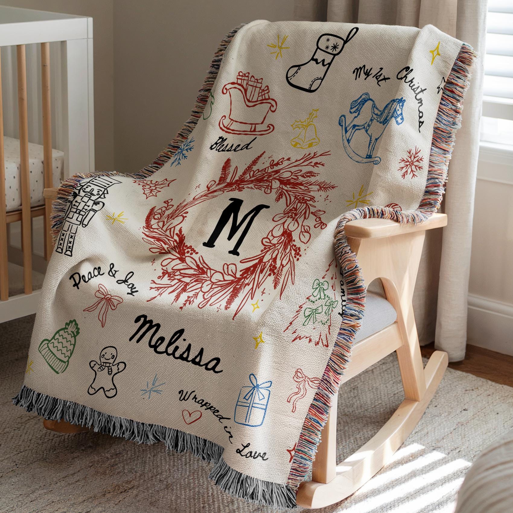 Personalized First Christmas Baby Blanket Custom Baby Name Woven Blanket for Newborn 1st Christmas Keepsake - LAUMIANstudio