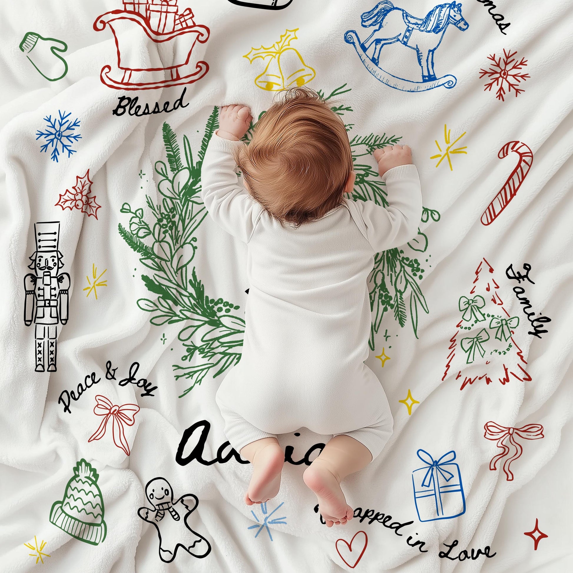 Personalized First Christmas Baby Blanket Custom Baby Name Woven Blanket for Newborn 1st Christmas Keepsake - LAUMIANstudio