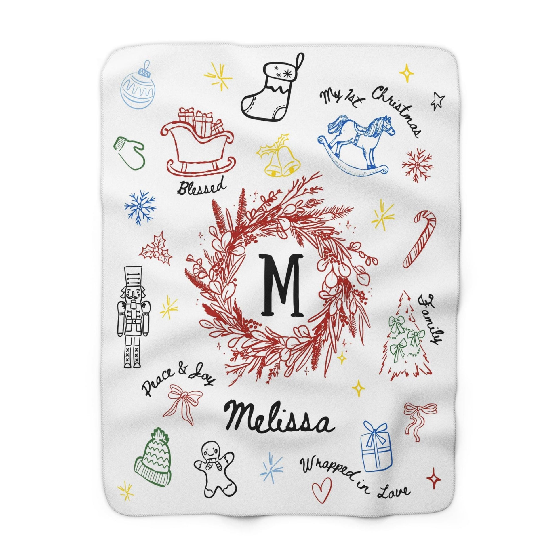 Personalized Christmas Baby Soft Blanket Line Art Graphic Baby Name Holiday Blanket for Newborn 1st Christmas Keepsake from Grandma - LAUMIANstudio