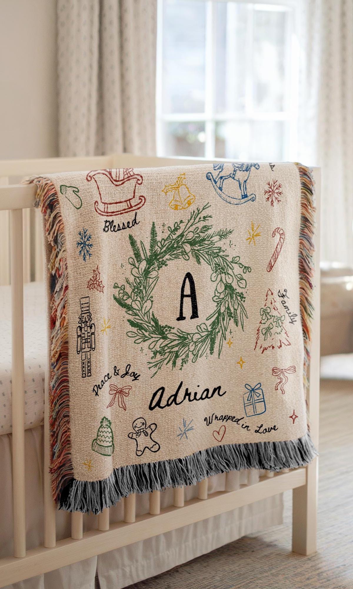 Personalized First Christmas Baby Blanket Custom Baby Name Woven Blanket for Newborn 1st Christmas Keepsake - LAUMIANstudio