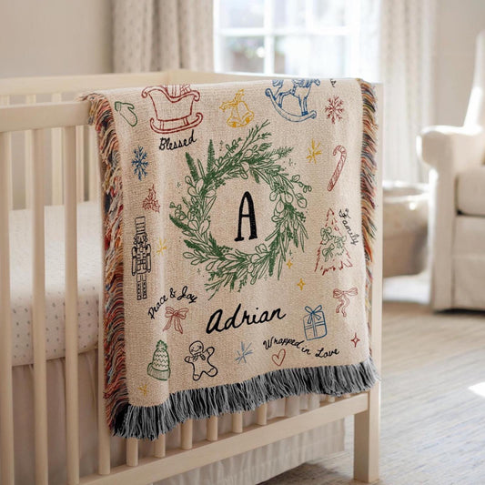 Personalized First Christmas Baby Blanket Custom Baby Name Woven Blanket for Newborn 1st Christmas Keepsake - LAUMIANstudio
