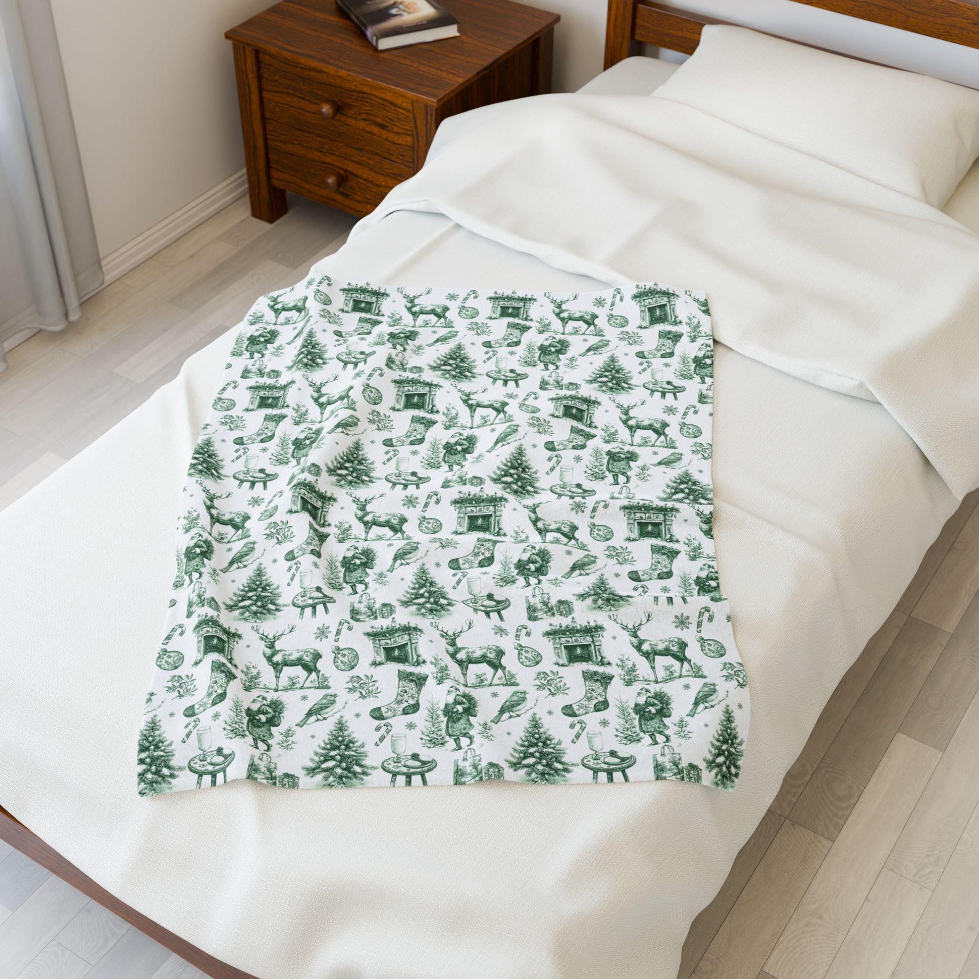 Green Toile Holiday Blanket French Vintage Throw Green Christmas Home Decor Toile de Jouy Woven Blanket - LAUMIANstudio