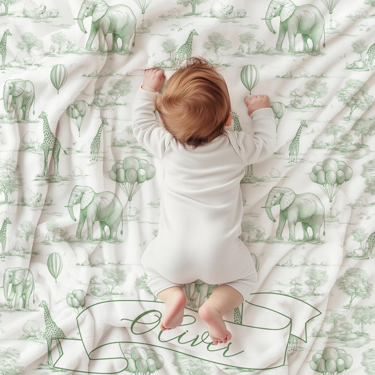 Personalized Safari Toile Blanket Safari Baby Shower Gift Sage Green Animal Nursery Decor Custom Name Toddler Blanket 1st Birthday Gift Boy - LAUMIANstudio