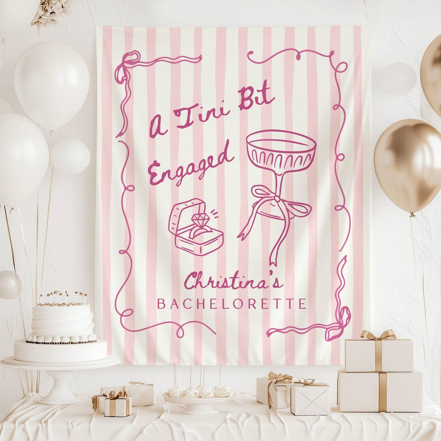 A Tini Bit Engaged Banner Martini Bachelorette Backdrop Bride in a Tini Bit Wall Tapestry Martini Engaged Bridal Shower Decor - LAUMIANstudio