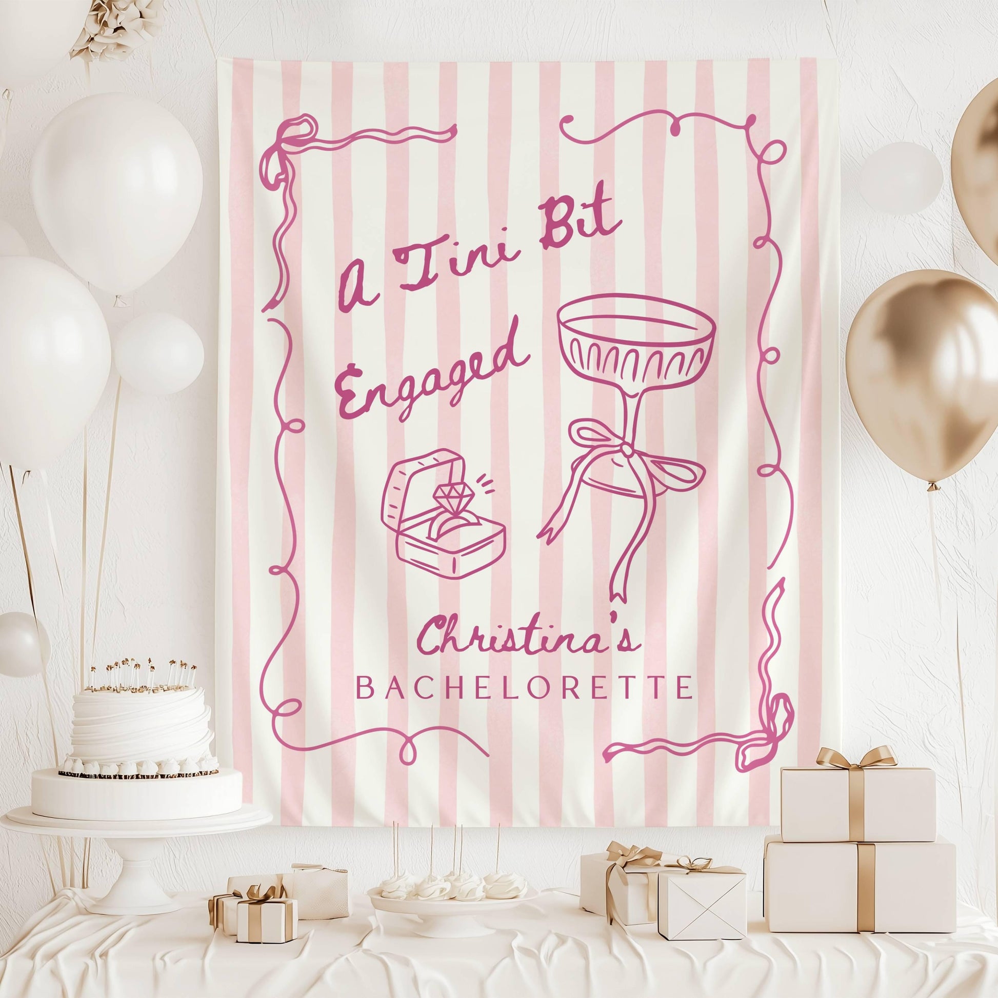 A Tini Bit Engaged Banner Martini Bachelorette Backdrop Bride in a Tini Bit Wall Tapestry Martini Engaged Bridal Shower Decor - LAUMIANstudio