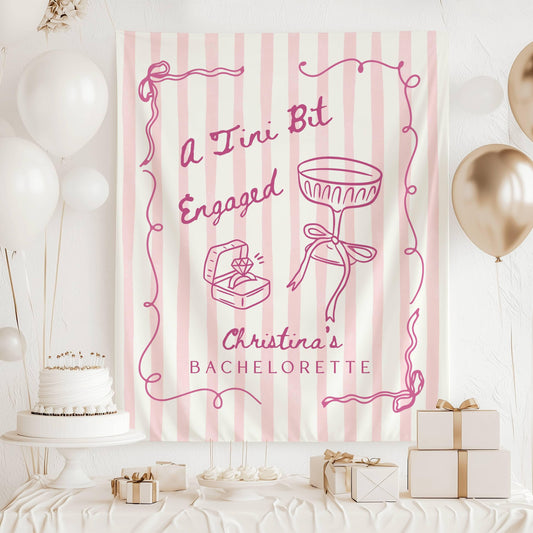 A Tini Bit Engaged Banner Martini Bachelorette Backdrop Bride in a Tini Bit Wall Tapestry Martini Engaged Bridal Shower Decor - LAUMIANstudio