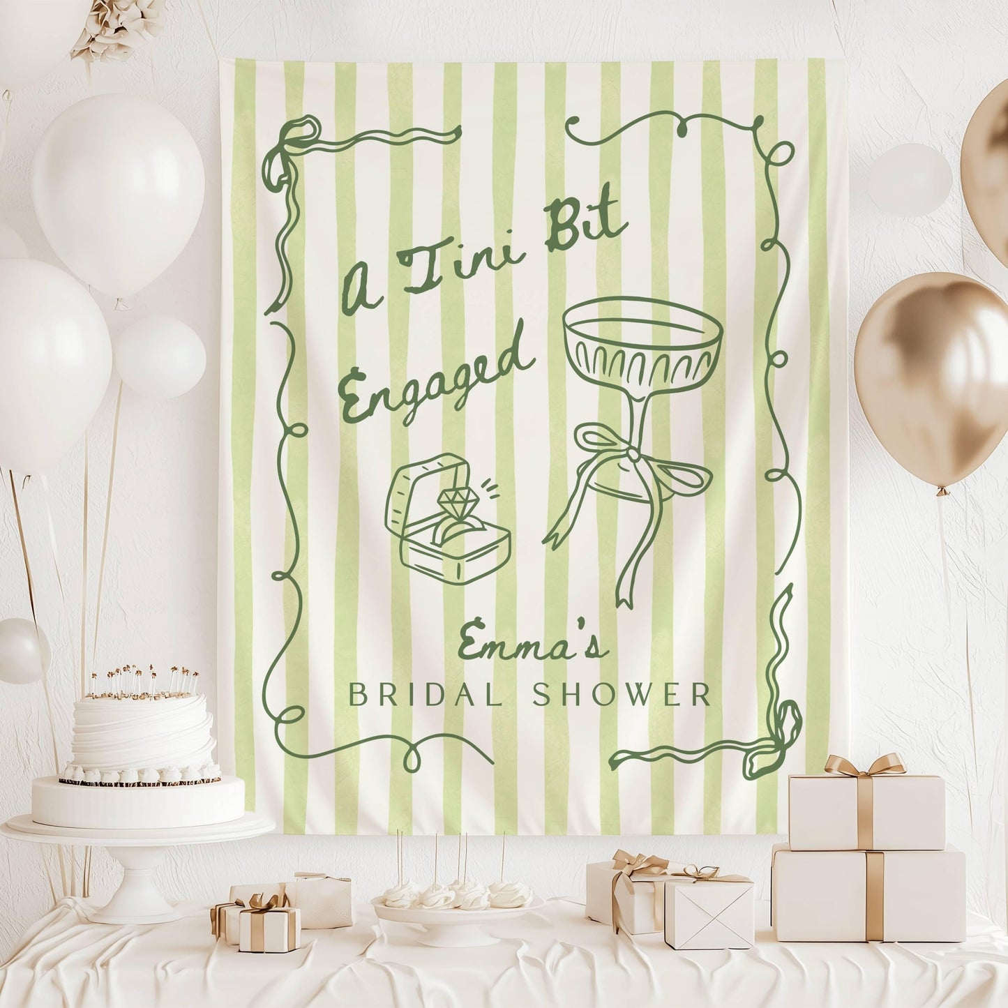 A Tini Bit Engaged Banner Martini Bachelorette Backdrop Bride in a Tini Bit Wall Tapestry Martini Engaged Bridal Shower Decor - LAUMIANstudio