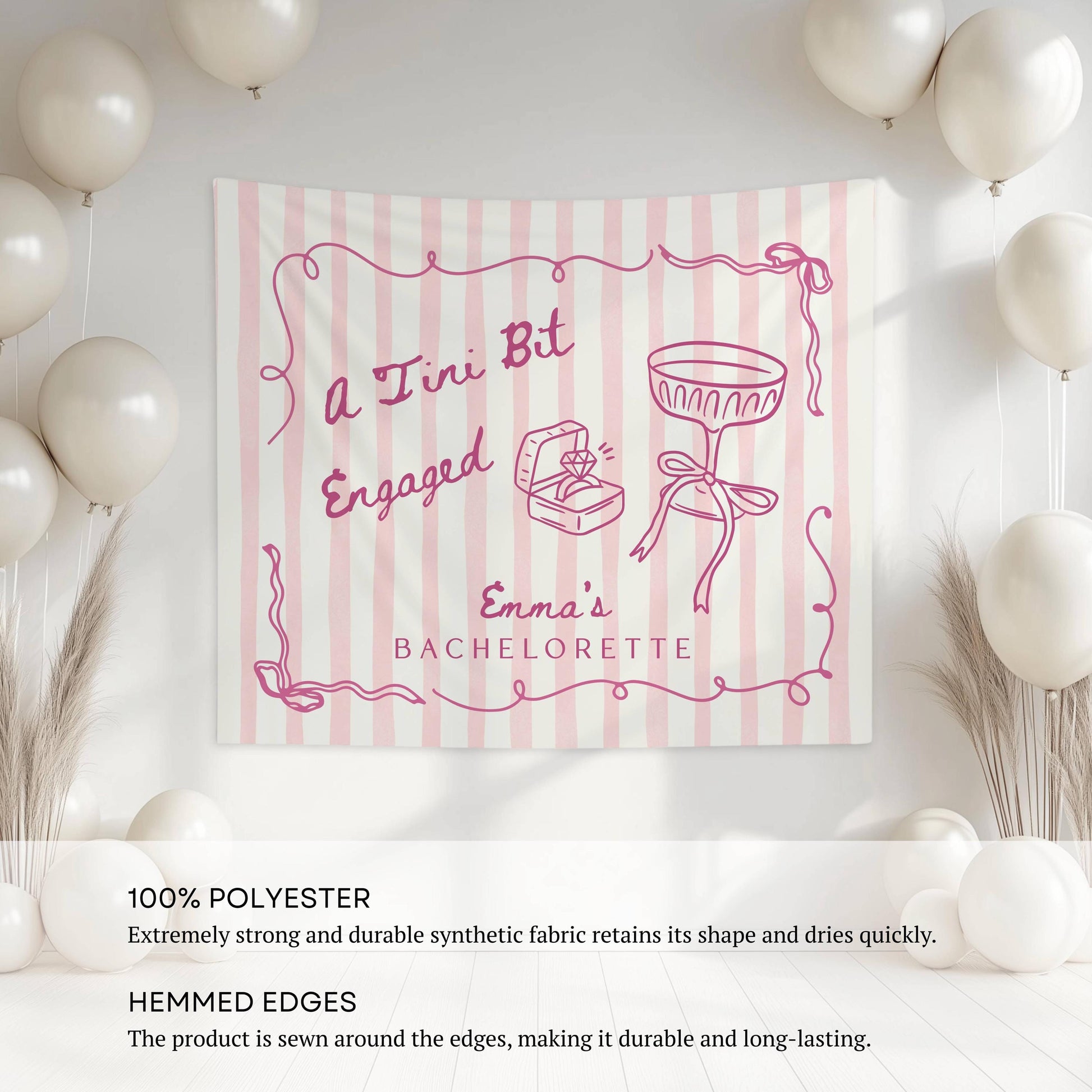 A Tini Bit Engaged Banner Martini Bachelorette Backdrop Bride in a Tini Bit Wall Tapestry Martini Engaged Bridal Shower Decor - LAUMIANstudio