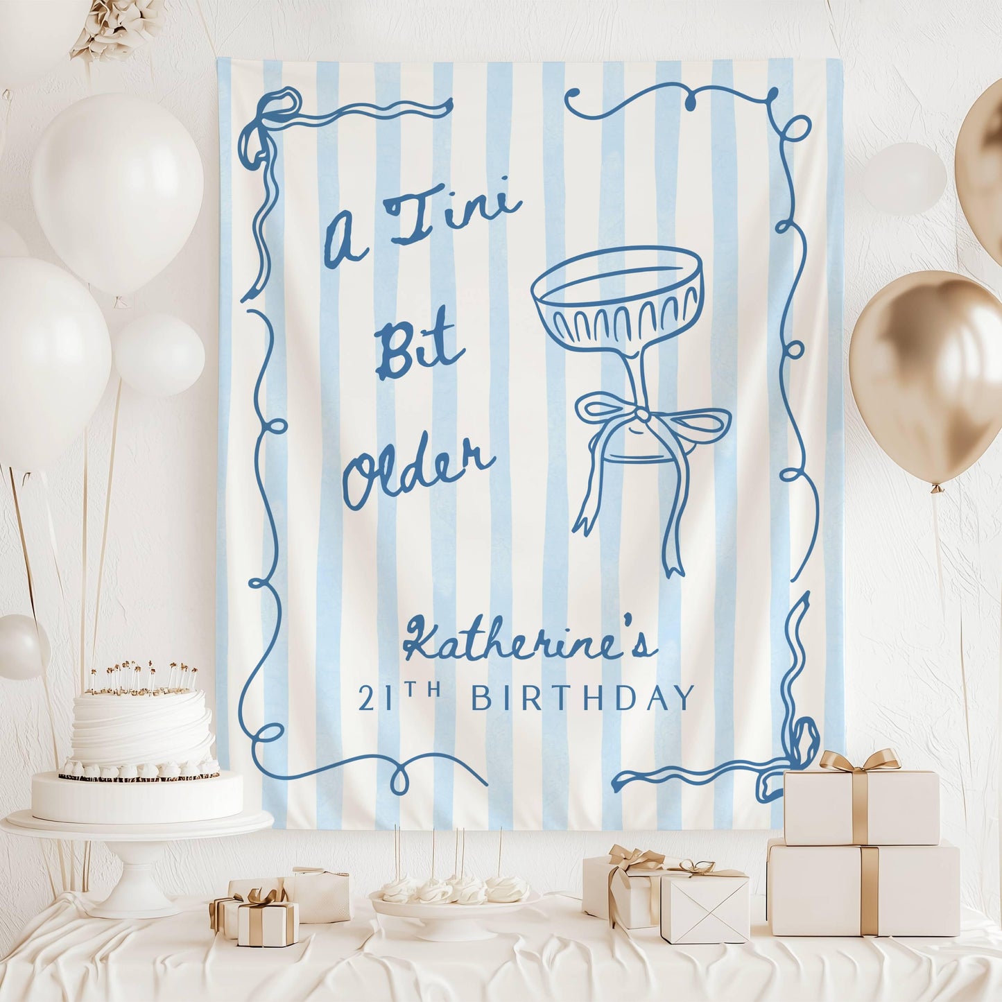 A Tini Bit Older Banner Tini Bit Older Birthday Party Decor Martini 30th Birthday Backdrop Girly Cocktail 20th Birthday Wall Tapestry - LAUMIANstudio