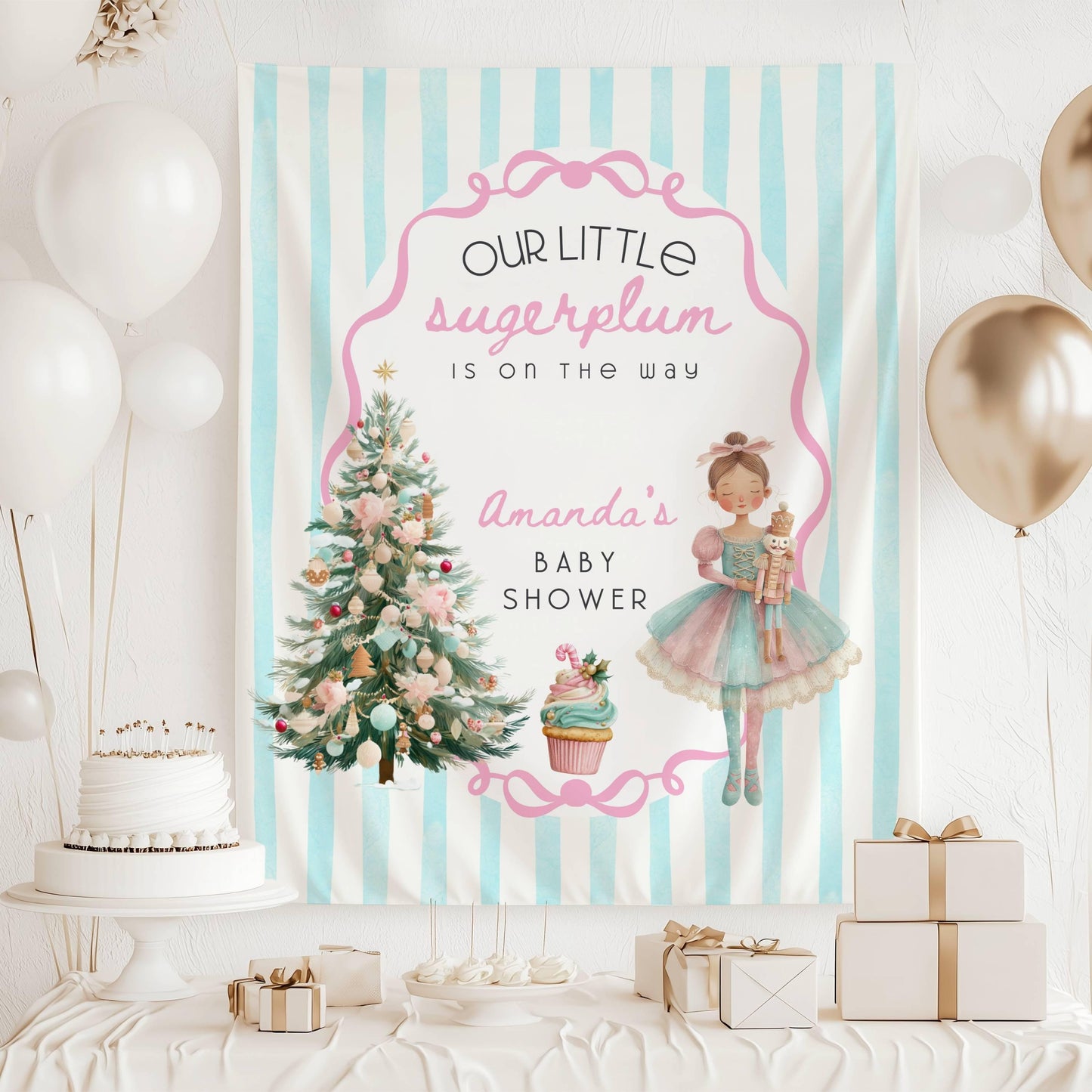 Our Little Sugerplum is on the Way Banner Winter Suger Plum Baby Shower Backdrop Personalized Ballerina Baby Shower Welcome Sign - LAUMIANstudio