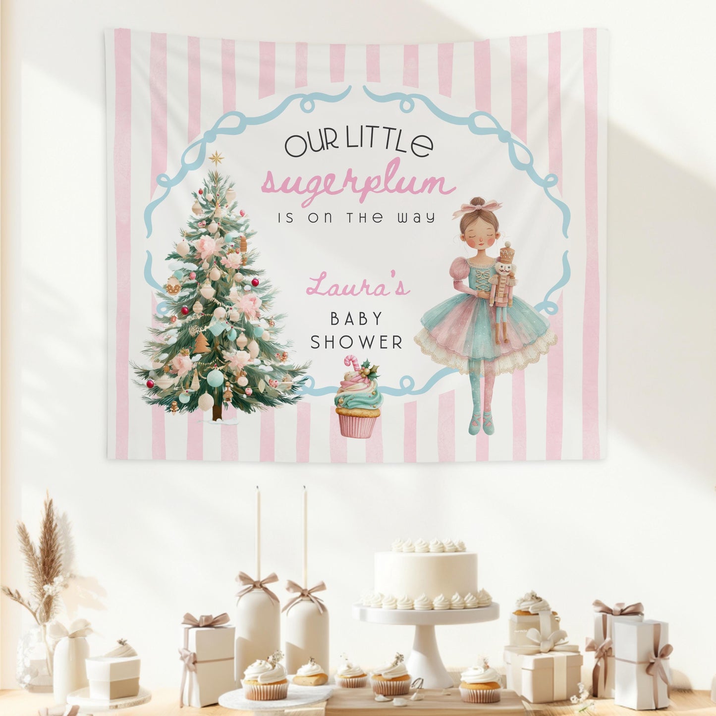 Our Little Sugerplum is on the Way Banner Winter Suger Plum Baby Shower Backdrop Personalized Ballerina Baby Shower Welcome Sign - LAUMIANstudio