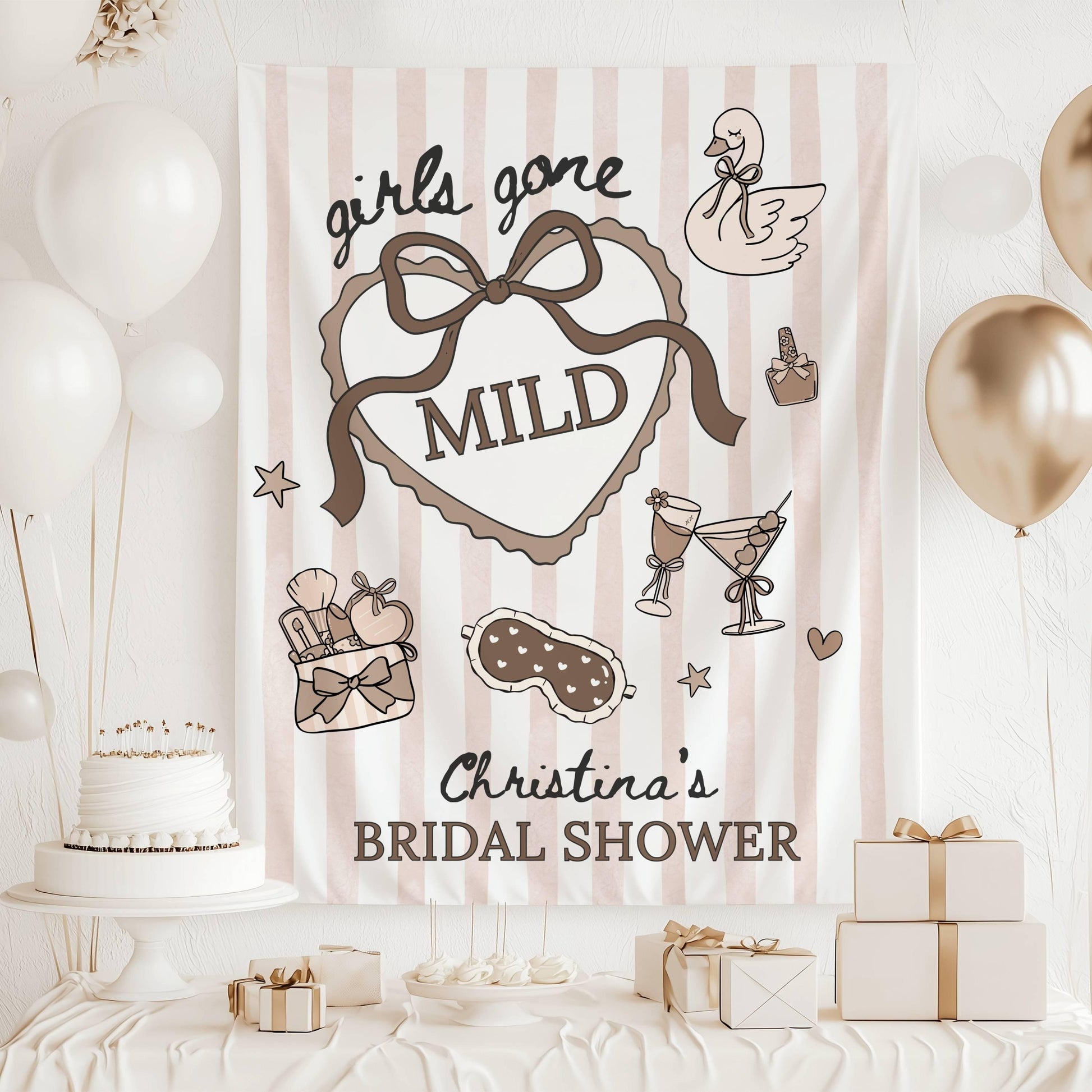 Girls Gone Mild Banner Personalized Bachelorette Party Backdrop Spa Bridal Shower Wall Tapestry Sleepover Bach Weekend Sign - LAUMIANstudio