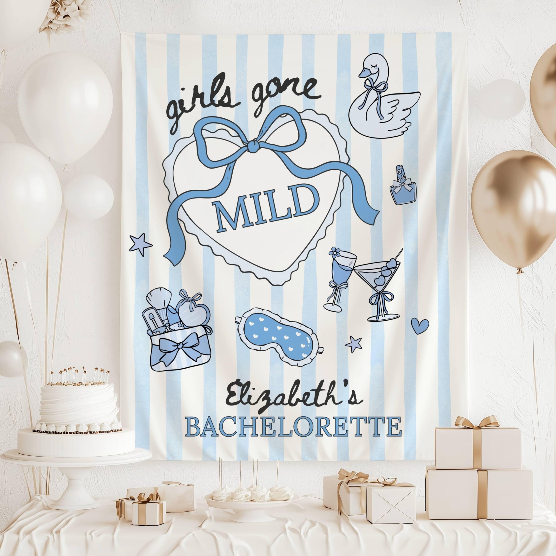 Girls Gone Mild Banner Personalized Bachelorette Party Backdrop Spa Bridal Shower Wall Tapestry Sleepover Bach Weekend Sign - LAUMIANstudio