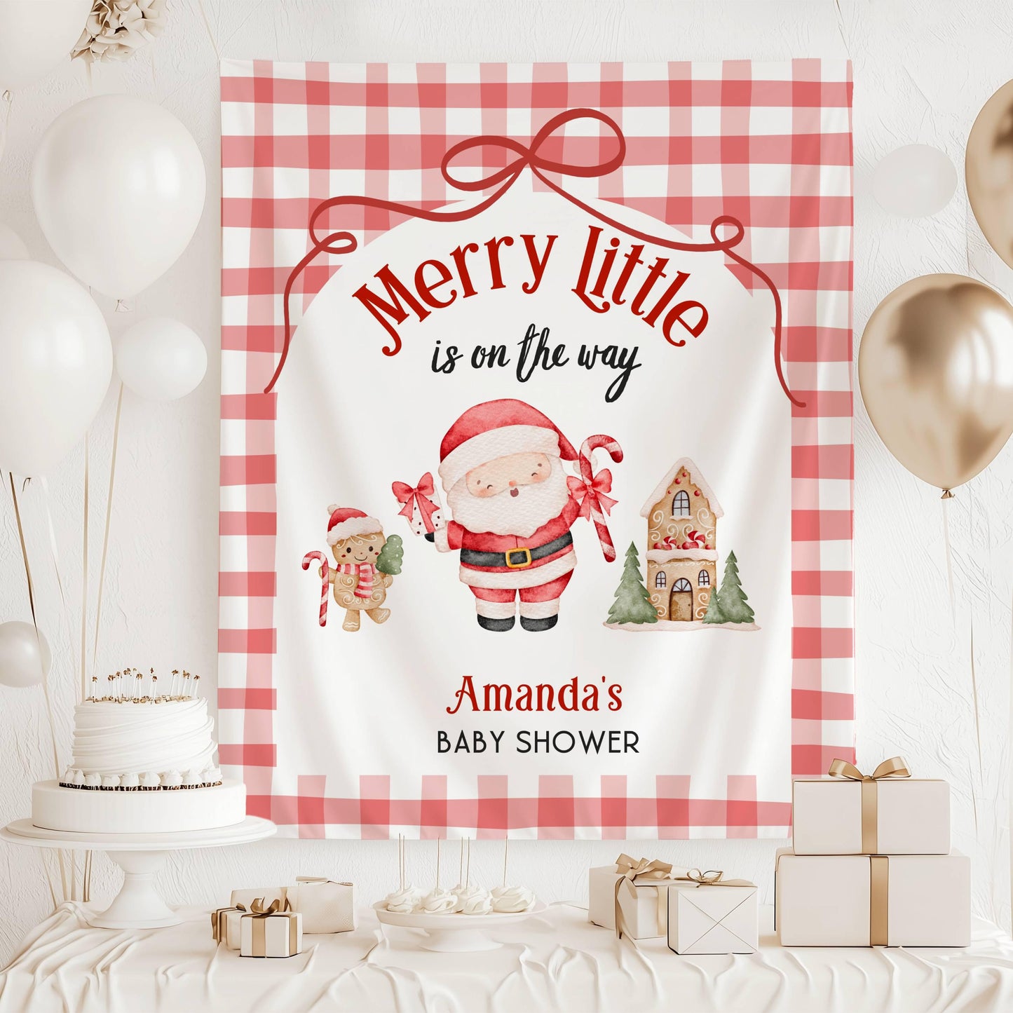 Personalized Santa Baby is on the Way Banner Santa Claus Baby Shower Backdrop Holiday Baby Shower Decor Winter Baby Shower Wall Tapestry - LAUMIANstudio