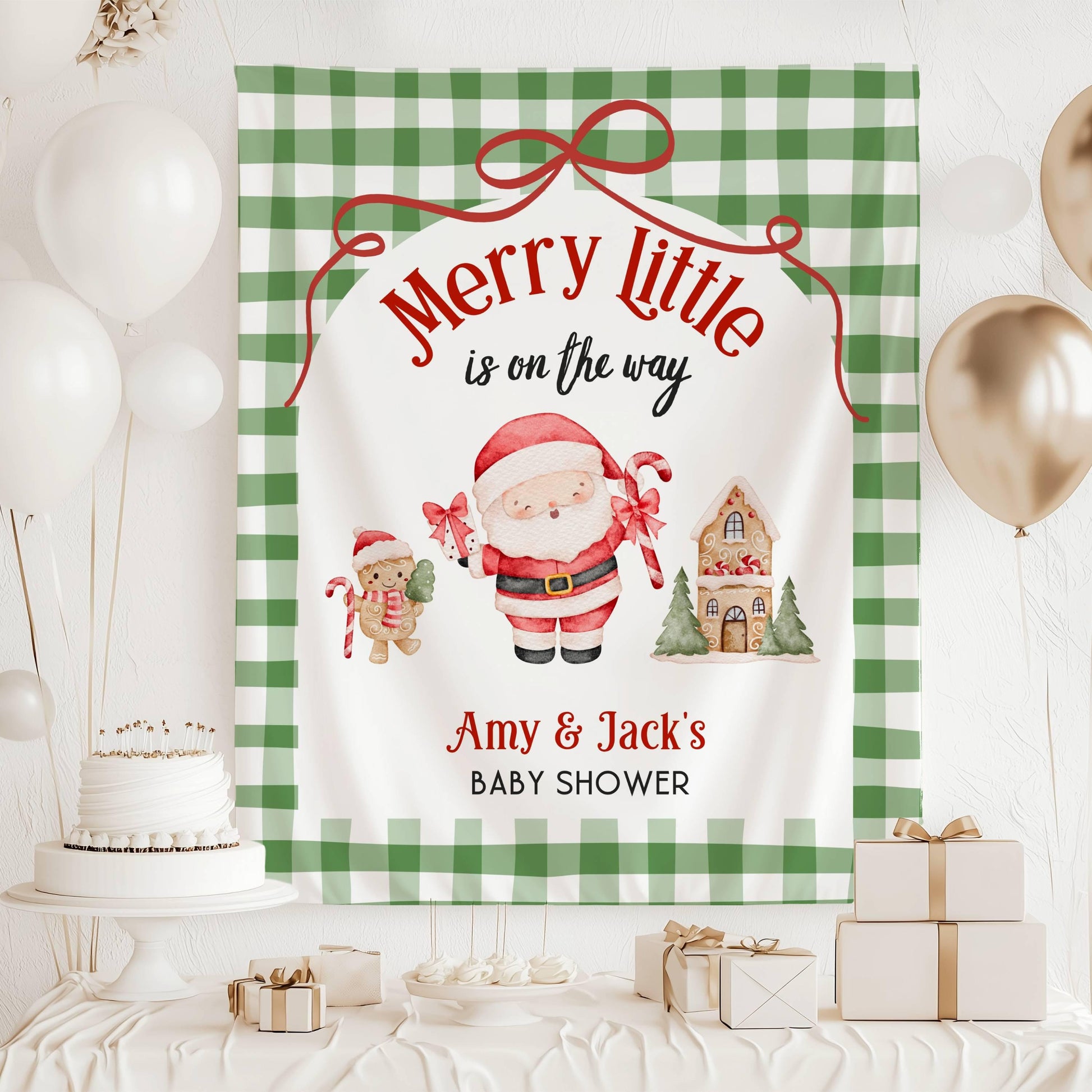 Personalized Santa Baby is on the Way Banner Santa Claus Baby Shower Backdrop Holiday Baby Shower Decor Winter Baby Shower Wall Tapestry - LAUMIANstudio