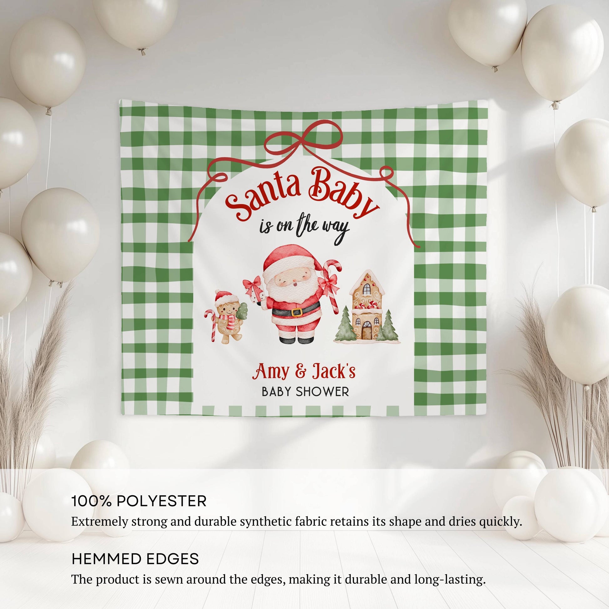 Personalized Santa Baby is on the Way Banner Santa Claus Baby Shower Backdrop Holiday Baby Shower Decor Winter Baby Shower Wall Tapestry - LAUMIANstudio