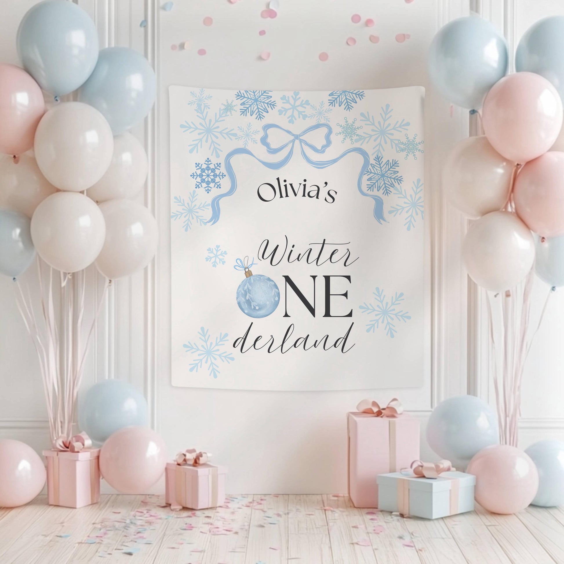 Winter ONEderland Backrop Winter 1st Birthday Party Decor Personalized Snowflake Birthday Banner - LAUMIANstudio