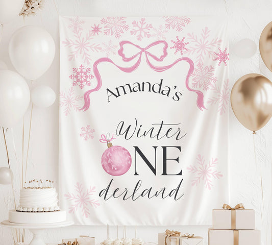 Winter ONEderland Backrop Winter 1st Birthday Party Decor Personalized Snowflake Birthday Banner - LAUMIANstudio