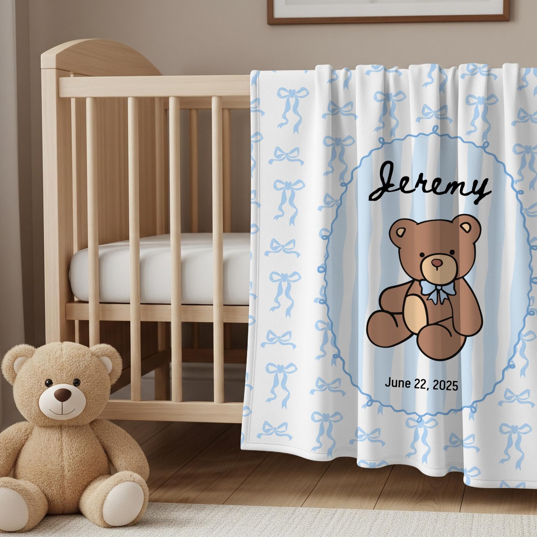 Soft Green Teddy Baby Blanket Custom Baby Bear Minky Blanket Personalized Teddy Sherpa Blanket Baby Boy 1st Birthday Gift Teddy Baby Bedding - LAUMIANstudio