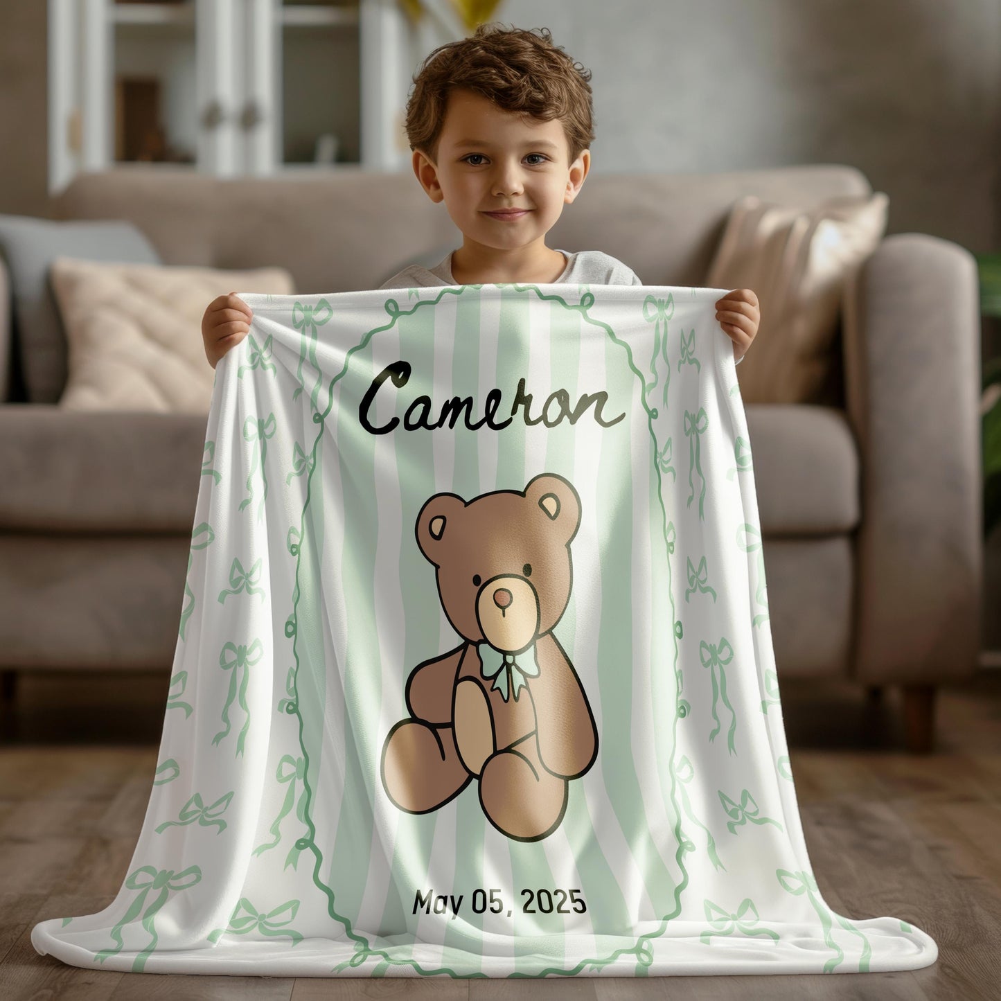Personalized Teddy Baby Girl Blanket Soft Pink Bear Baby Blanket Pink Bow Teddy Bear Nursery Decor Girl Baby Shower Gift Basket Filler - LAUMIANstudio