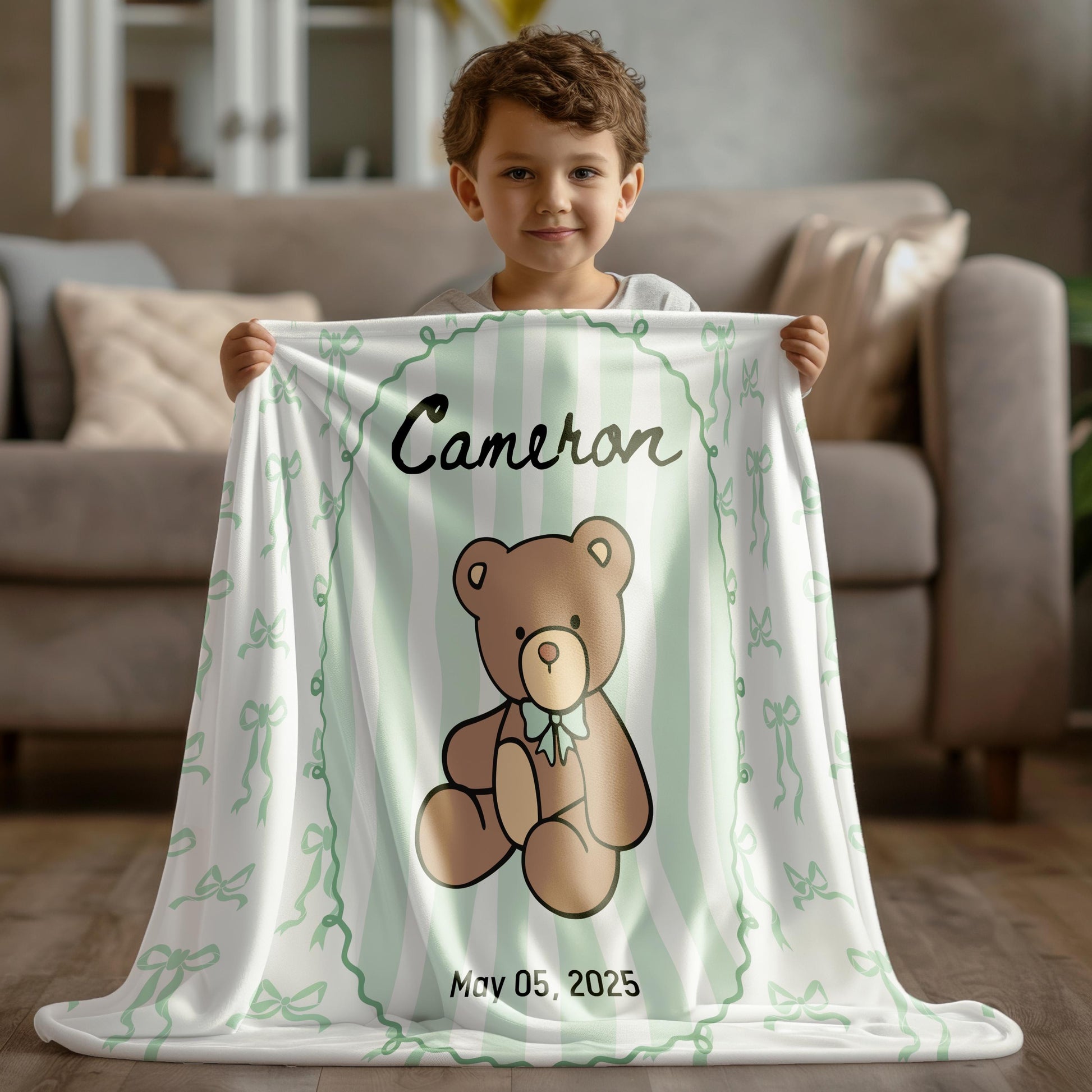 Personalized Teddy Baby Girl Blanket Soft Pink Bear Baby Blanket Pink Bow Teddy Bear Nursery Decor Girl Baby Shower Gift Basket Filler - LAUMIANstudio
