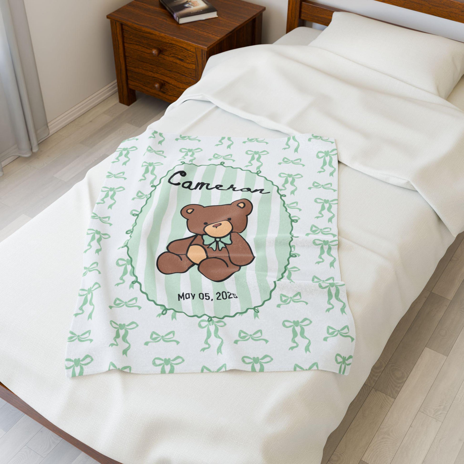 Teddy Bear Baby Blanket Blue Personalized Baby Shower Gift We Can Bearly Wait Shower Blanket Teddy Bear Nursery Decor Bear Crib Throw Name - LAUMIANstudio