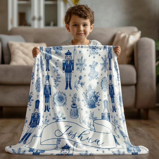Pink Toile Nutcracker Baby Blanket Personalized Baby Girl Christmas Blanket 1st Christmas Gift for Granddaughter Custom Nutcracker Throw - LAUMIANstudio