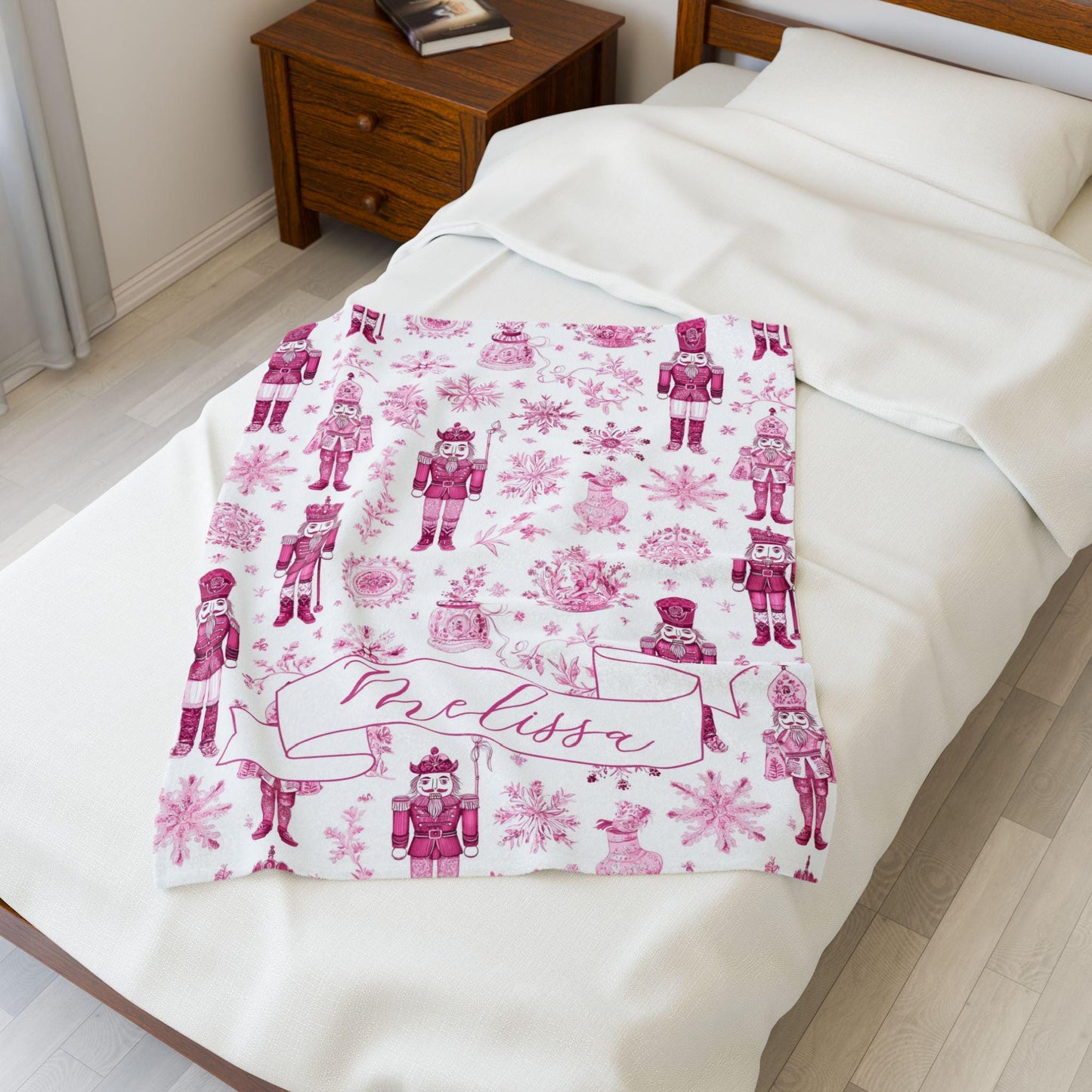 Blue Toile Nutcracker Baby Blanket Personalized Baby Boy Christmas Blanket 1st Christmas Gift for Grandson Personalized Nutcracker Blanket - LAUMIANstudio