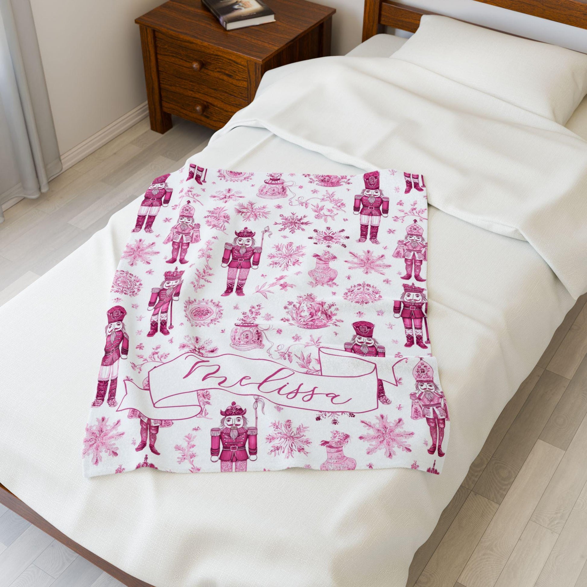 Blue Toile Nutcracker Baby Blanket Personalized Baby Boy Christmas Blanket 1st Christmas Gift for Grandson Personalized Nutcracker Blanket - LAUMIANstudio