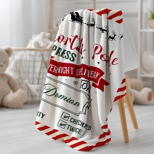 Personalized Christmas Baby Blanket North Pole Mail Blanket Custom Name Santa Baby Throw Baby 1st Christmas Blanket North Pole Express - LAUMIANstudio