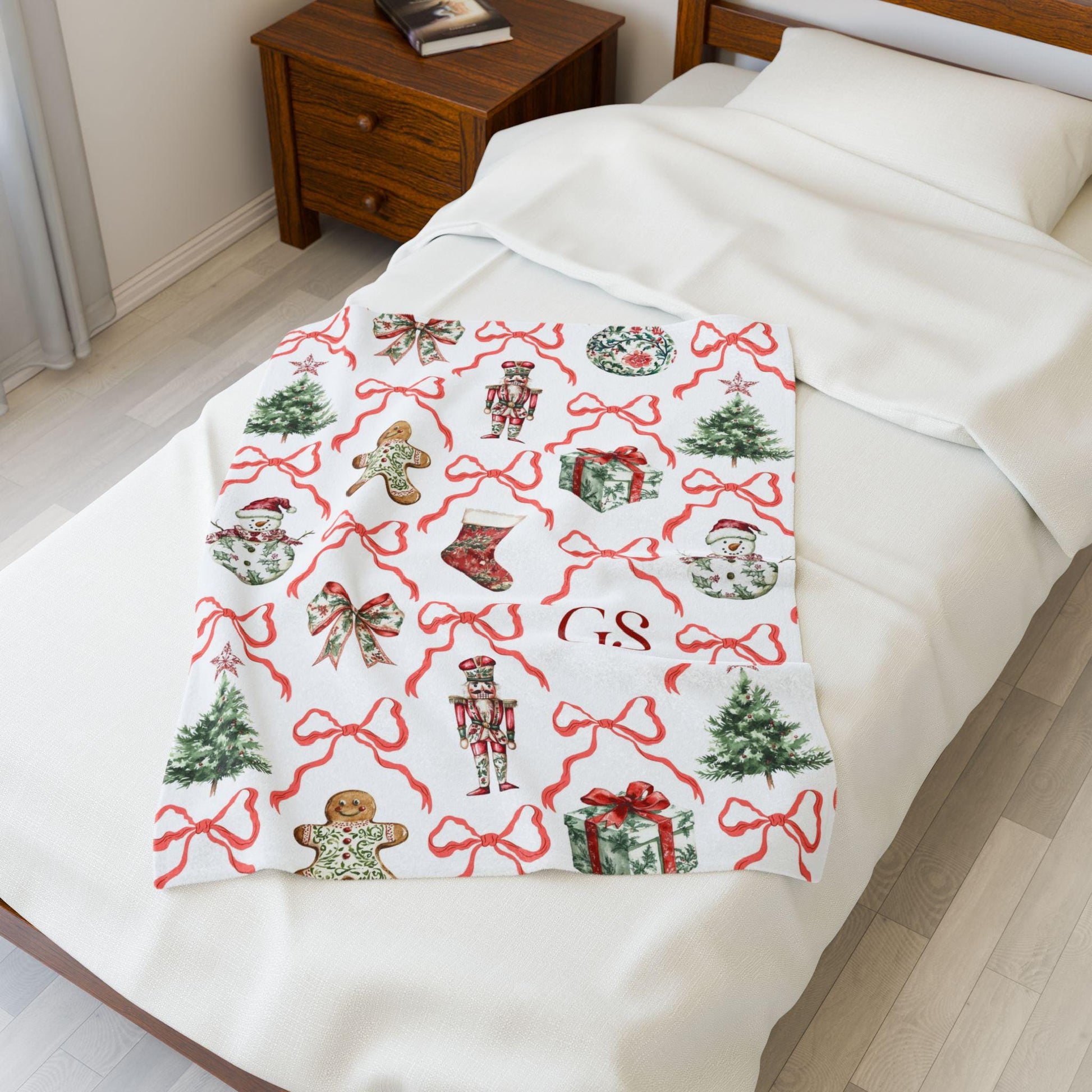Custom Santa Baby Shower Blanket Red Bow Festive Throw Personalized Santa Baby Gift Idea Christmas Home Decor Red Holiday Throw Nutcracker - LAUMIANstudio
