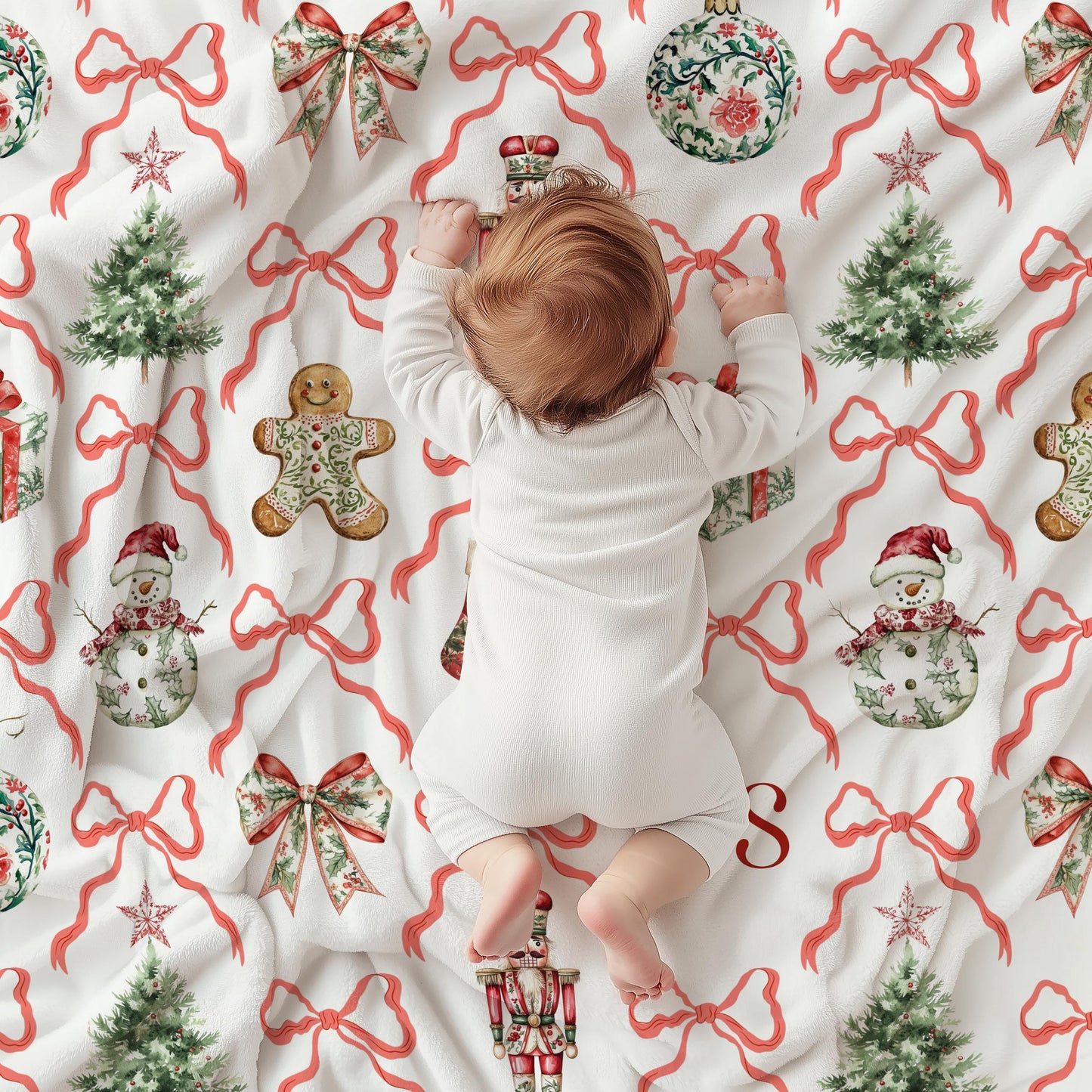 Personalized Christmas Woven Baby Blanket Festive Red Toile Throw Classic Santa Organic Blanket Gingerbread Man Baby Blanket Holiday Theme - LAUMIANstudio