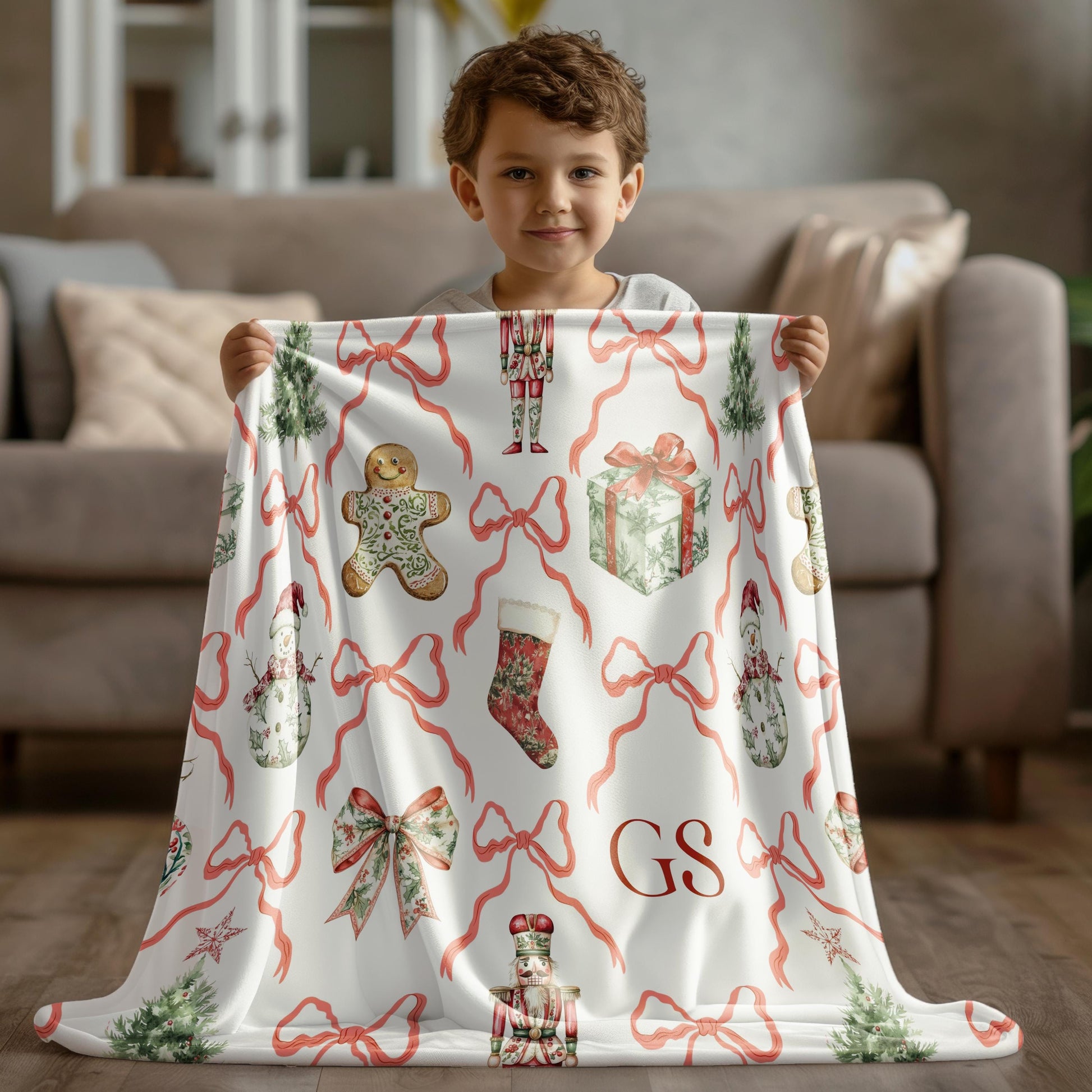 Custom Santa Baby Shower Blanket Red Bow Festive Throw Personalized Santa Baby Gift Idea Christmas Home Decor Red Holiday Throw Nutcracker - LAUMIANstudio
