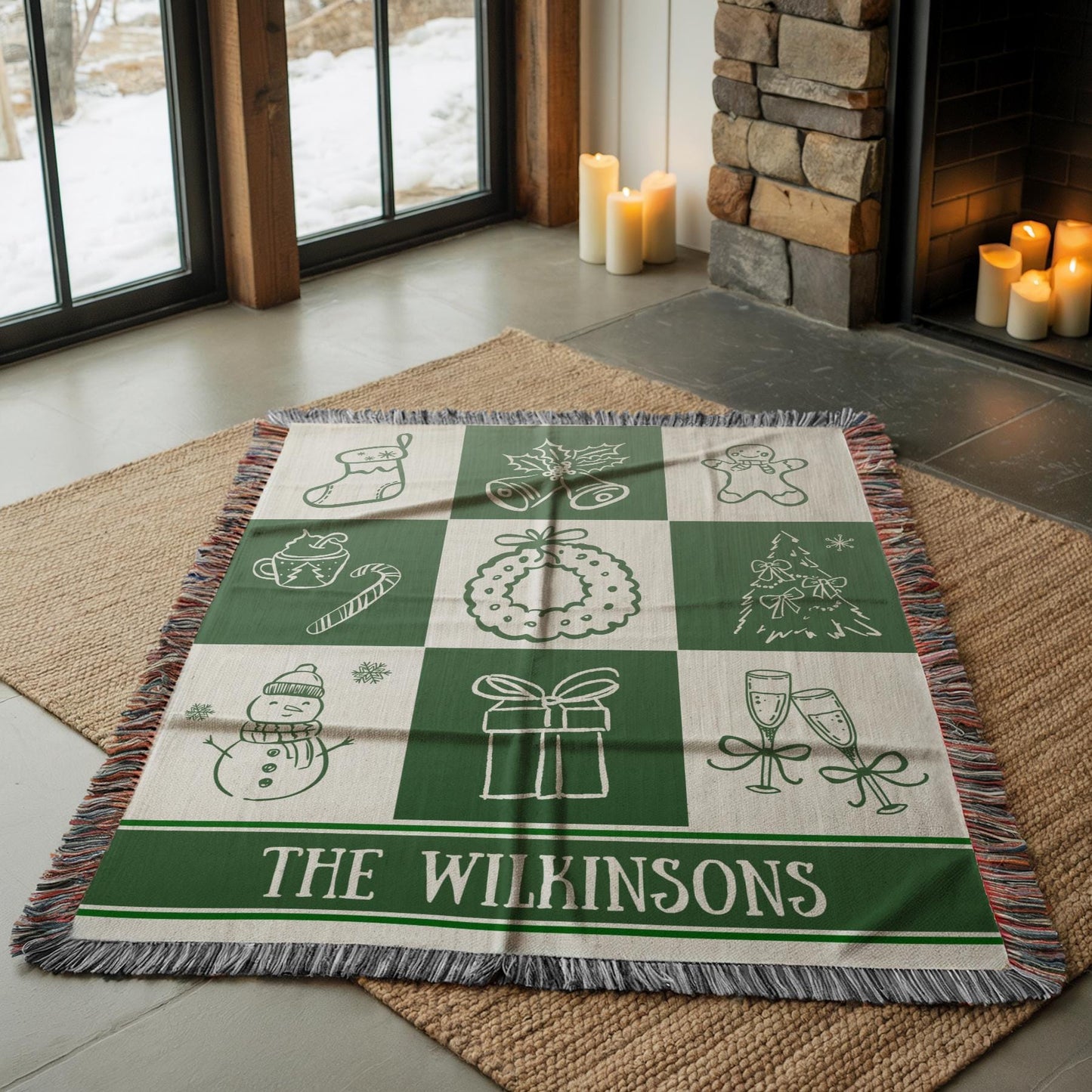 Christmas Red Checkered Woven Blanket with Family Name Holiday Throw Blanket Personalized Family Blanket Vintage Christmas Throw - LAUMIANstudio
