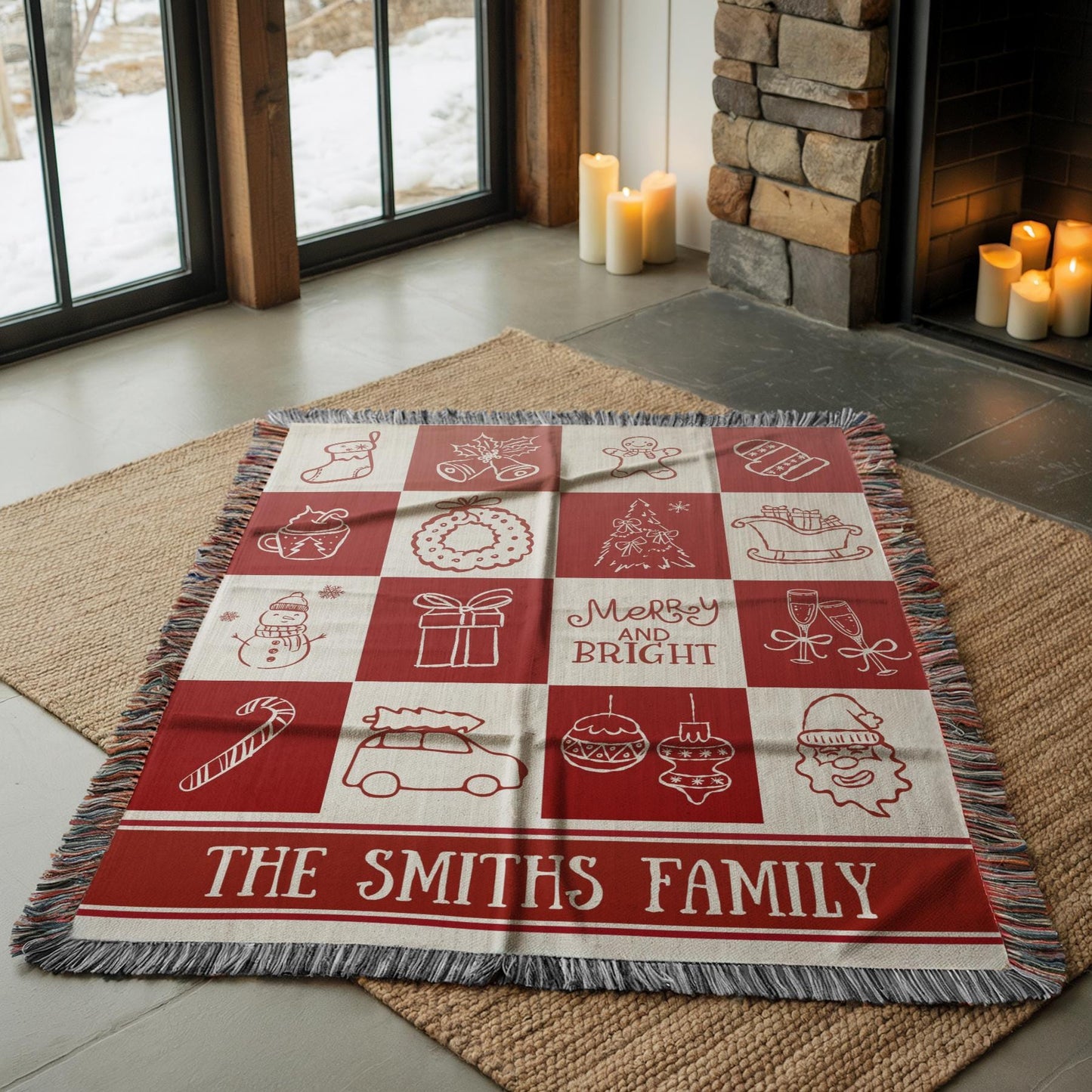 Personalized Holiday Blanket Christmas Green Home Decor Family Name Throw Blanket Christmas Gift For Parents Grandma Grandpa Family Keepsake - LAUMIANstudio