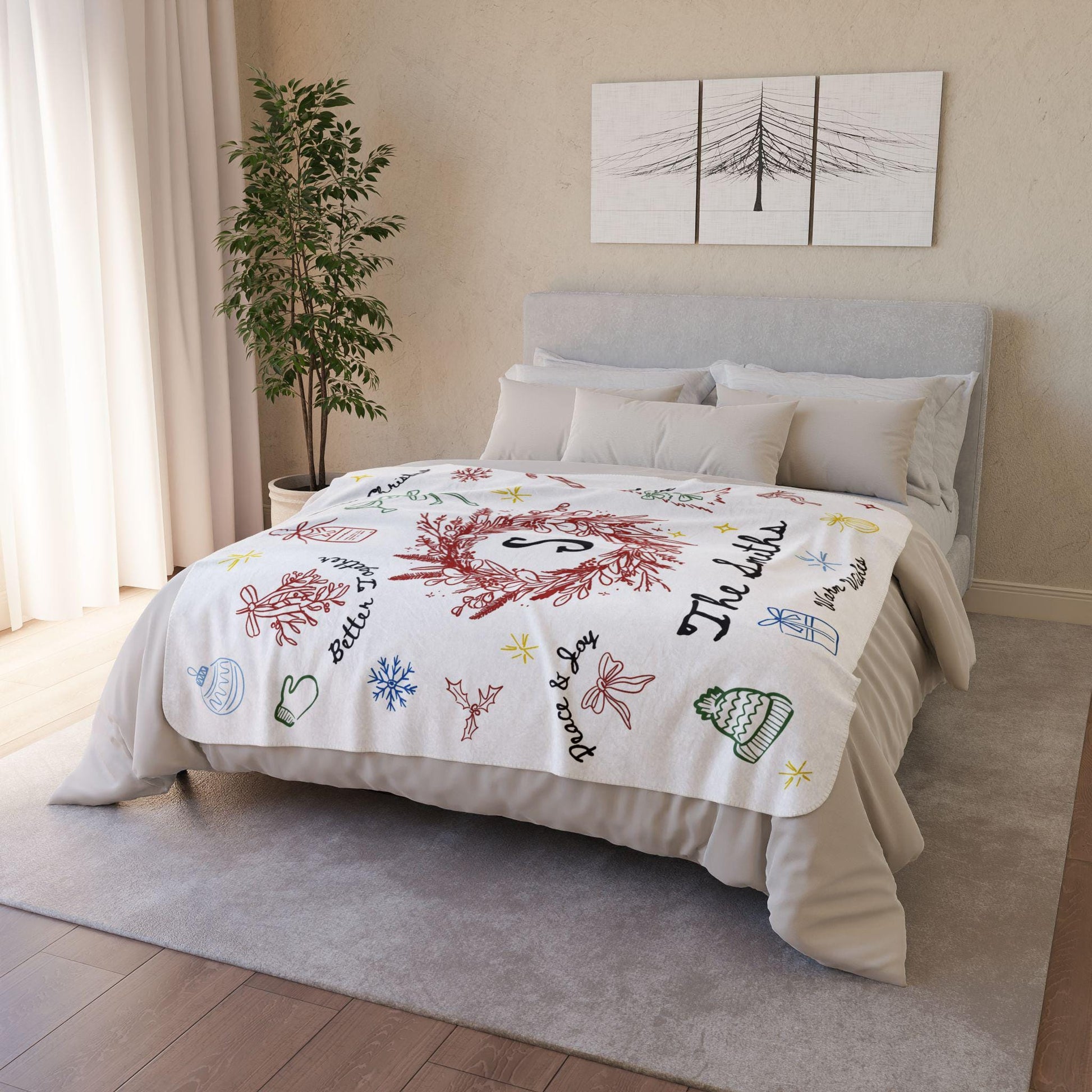 Personalized Family Name Christmas Wreath Blanket Customized Christmas Family Blanket with Last Name for Grandma Christmas Gift Vintage - LAUMIANstudio