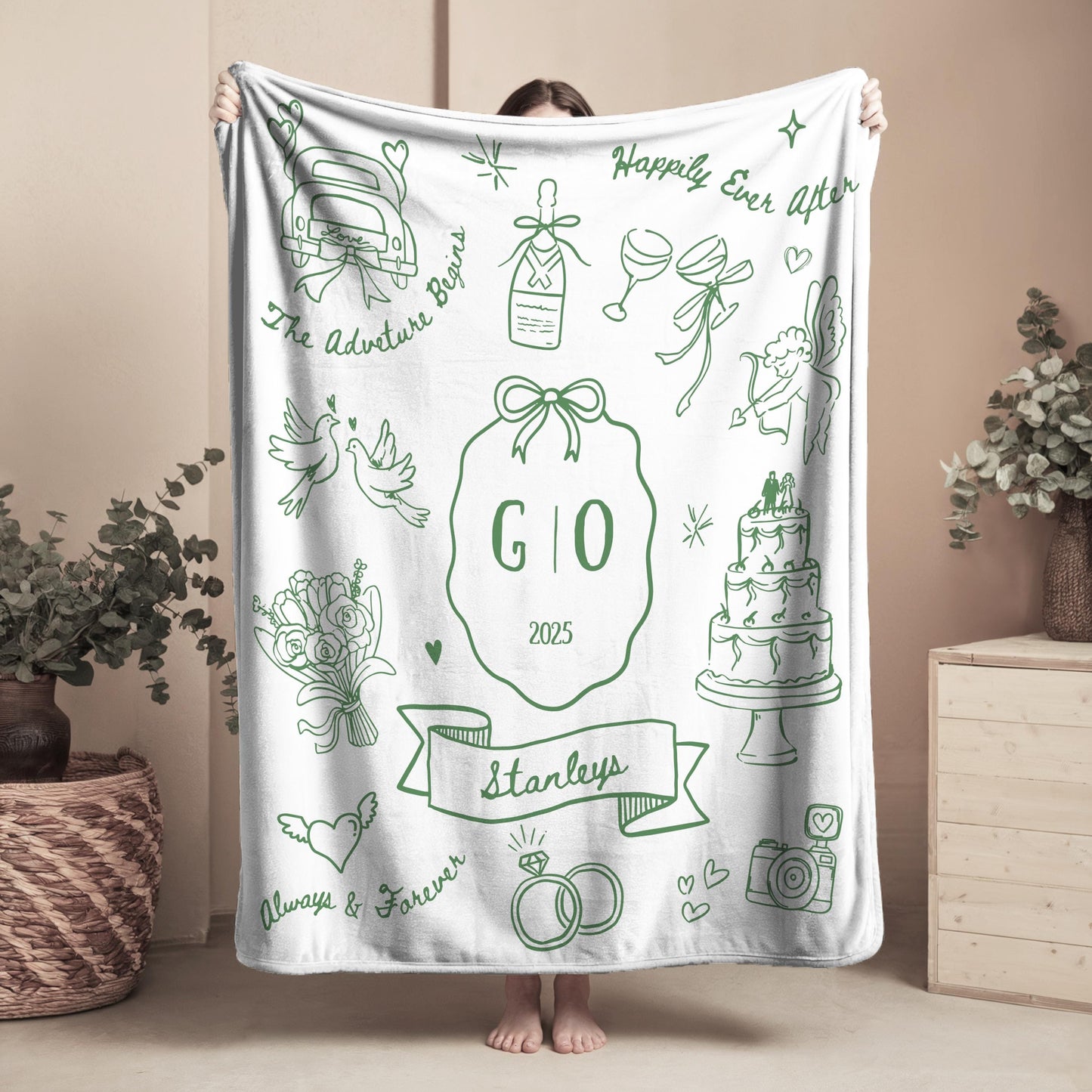 Personalized Wedding Woven Blanket Custom Just Married Retro Woven Throw Blanket Couples Blanket with Names Wedding Gift Bridal Shower Gift - LAUMIANstudio