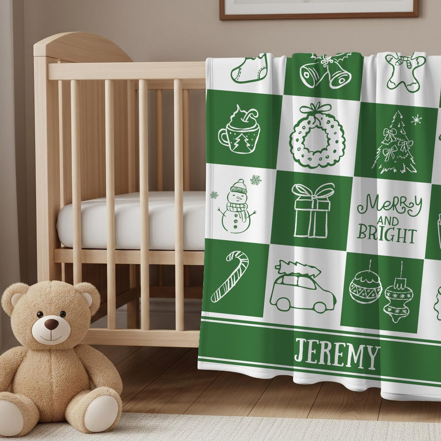 Personalized Christmas Blanket for Baby Holiday Blanket Gift for Kid Festive Red Checkered Woven Throw Blanket with Name - LAUMIANstudio