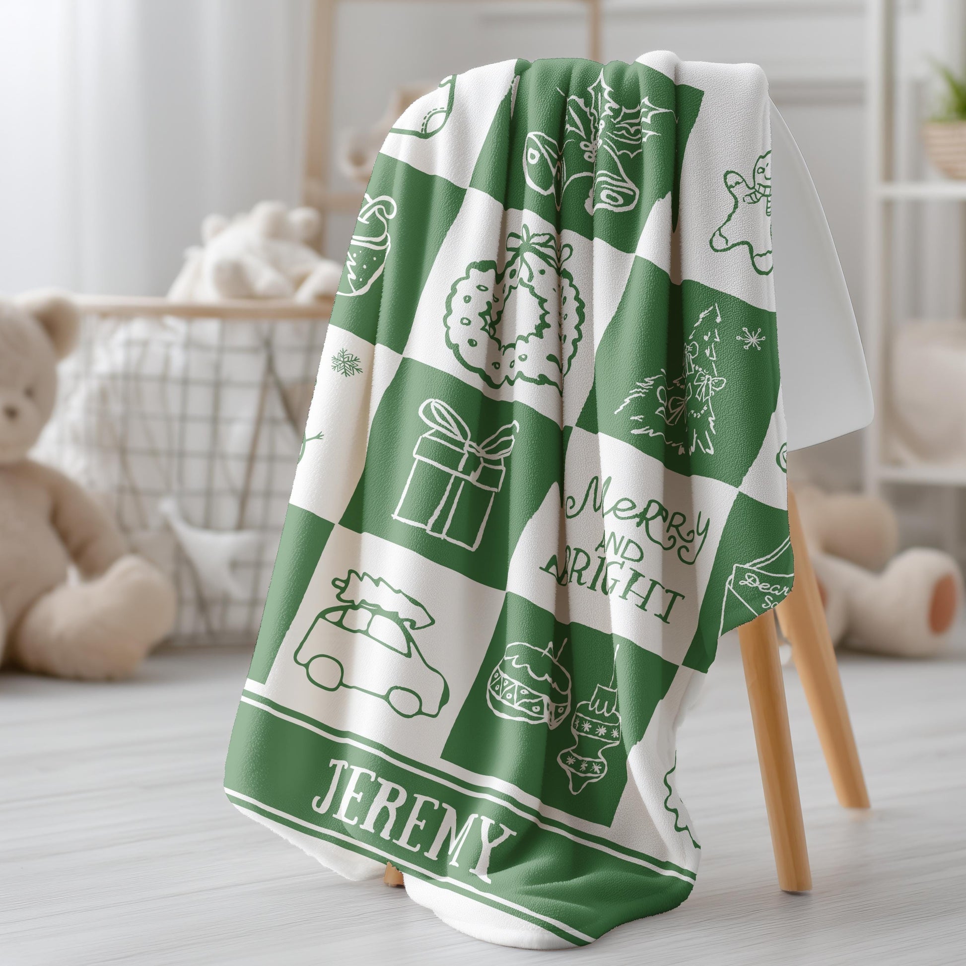Personalized Christmas Blanket for Baby Holiday Blanket Gift for Kid Festive Red Checkered Woven Throw Blanket with Name - LAUMIANstudio
