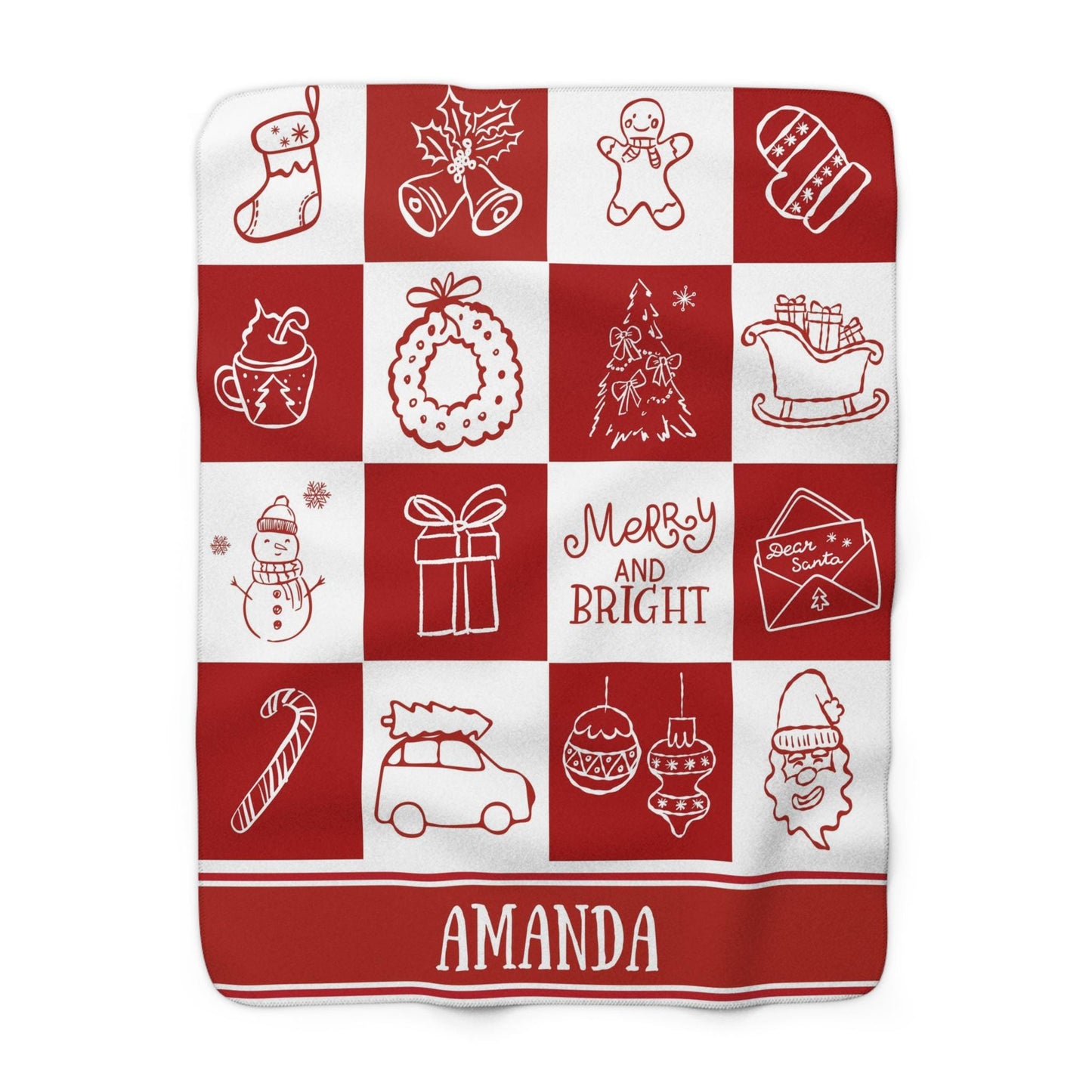 Green Christmas Name Blanket for Kid Holiday Blanket Gift for Grandson Festive Green Checkered Soft Throw Blanket Festive Kids Room Decor - LAUMIANstudio