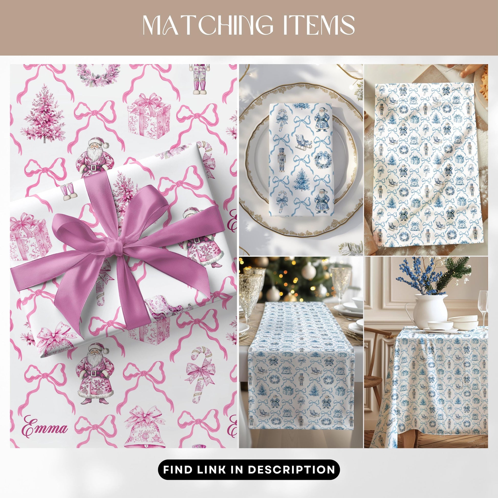 Blue Toile Wrapping Paper Christmas Blue Bow Gift Wrap Personalized Elegant Holiday Wrapping Paper Blue Nutcracker Gift Wrap First Christmas - LAUMIANstudio