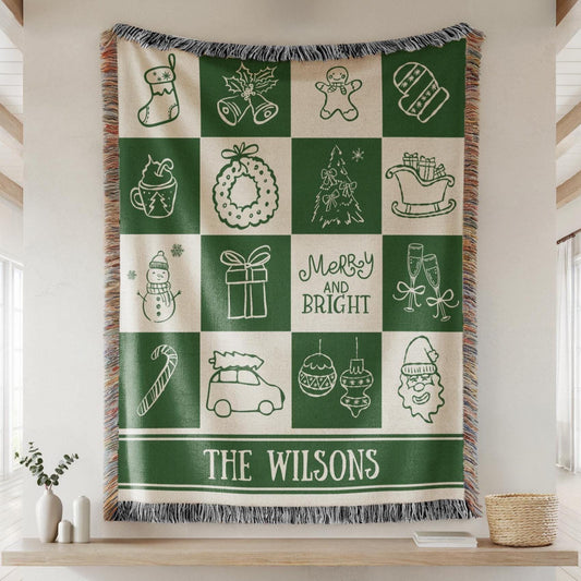 Personalized Holiday Blanket Christmas Green Home Decor Family Name Throw Blanket Christmas Gift For Parents Grandma Grandpa Family Keepsake - LAUMIANstudio