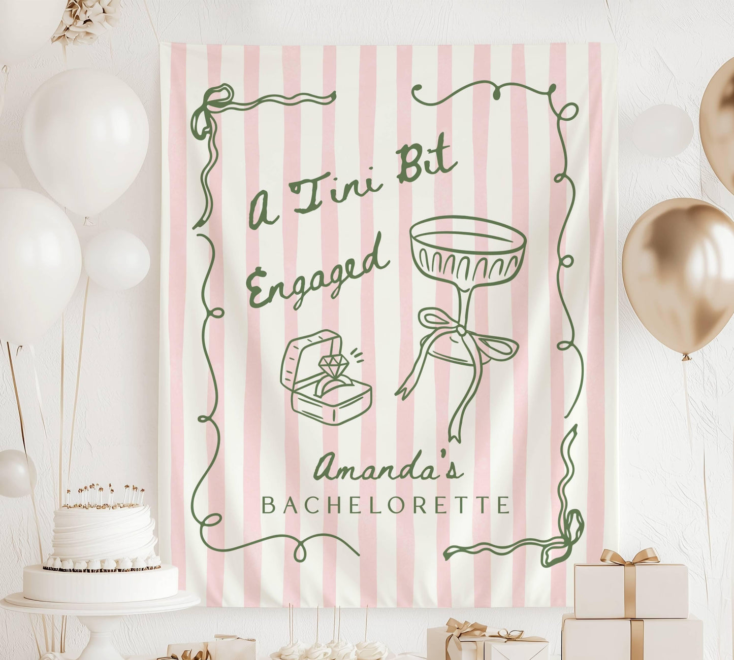 A Tini Bit Engaged Banner Martini Bachelorette Backdrop Bride in a Tini Bit Wall Tapestry Martini Engaged Bridal Shower Decor - LAUMIANstudio