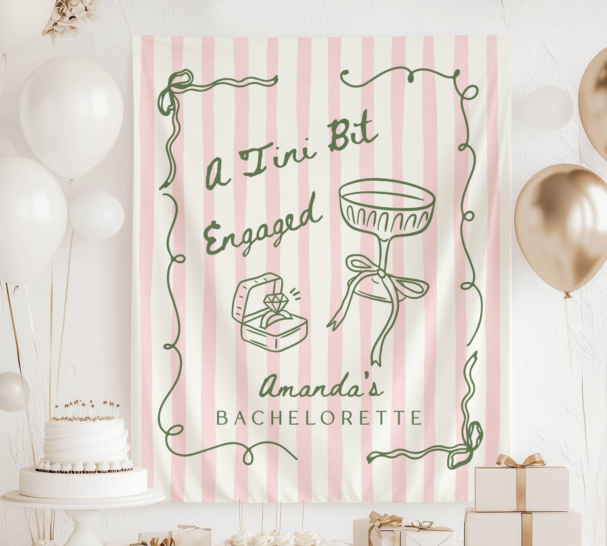 A Tini Bit Engaged Banner Martini Bachelorette Backdrop Bride in a Tini Bit Wall Tapestry Martini Engaged Bridal Shower Decor - LAUMIANstudio