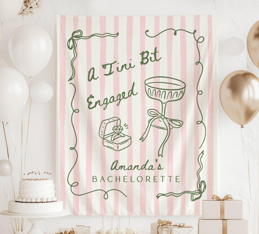 A Tini Bit Engaged Banner Martini Bachelorette Backdrop Bride in a Tini Bit Wall Tapestry Martini Engaged Bridal Shower Decor - LAUMIANstudio